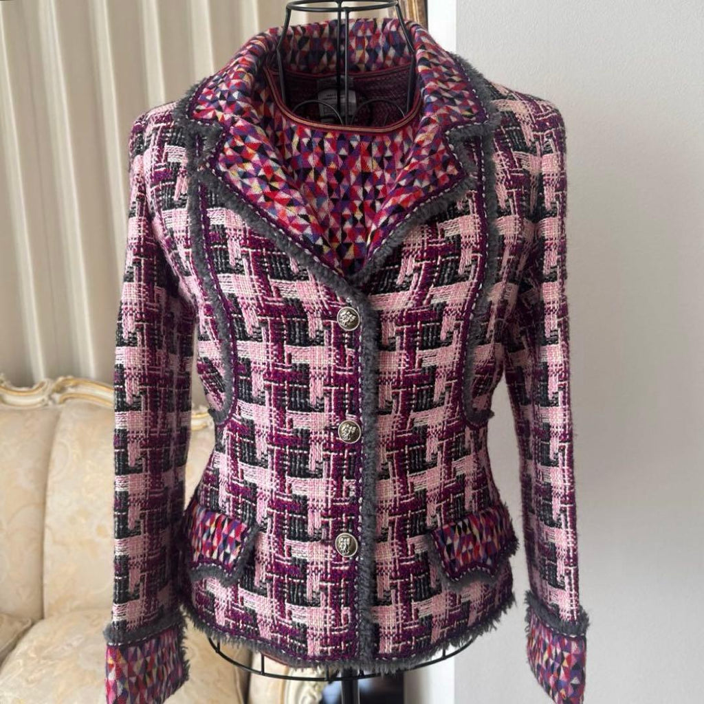 CHANEL 2004AW Multicolor Tweed Tailored Jacket & Gilet Ensemble Size 36 - Karl Lagerfeld Runway