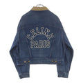 CELINE Trucker Jacket Back Logo Triomphe Button Corduroy Collar Denim Jacket Indigo Size M