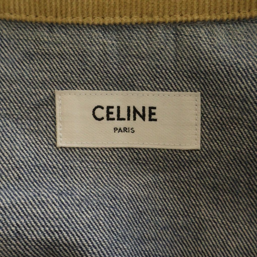 CELINE Trucker Jacket Back Logo Triomphe Button Corduroy Collar Denim Jacket Indigo Size M