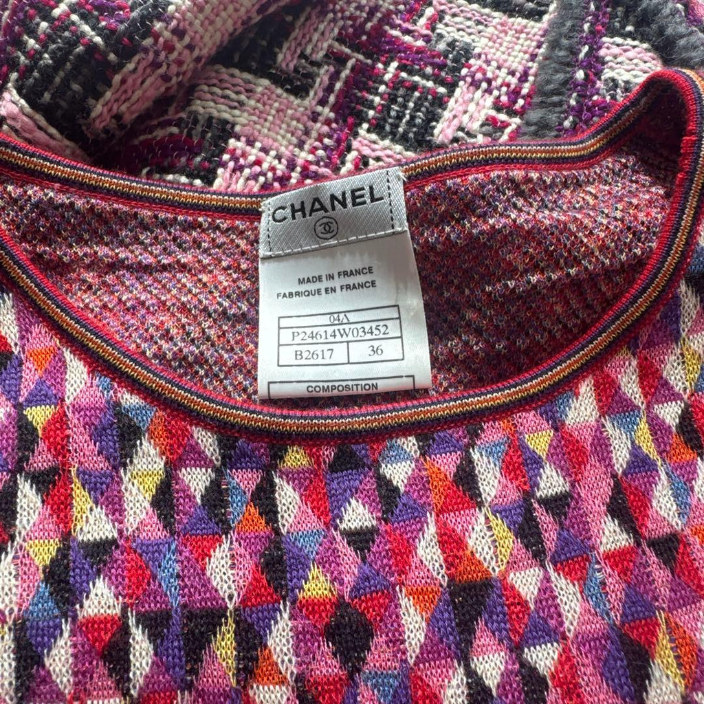 CHANEL 2004AW Multicolor Tweed Tailored Jacket & Gilet Ensemble Size 36 - Karl Lagerfeld Runway