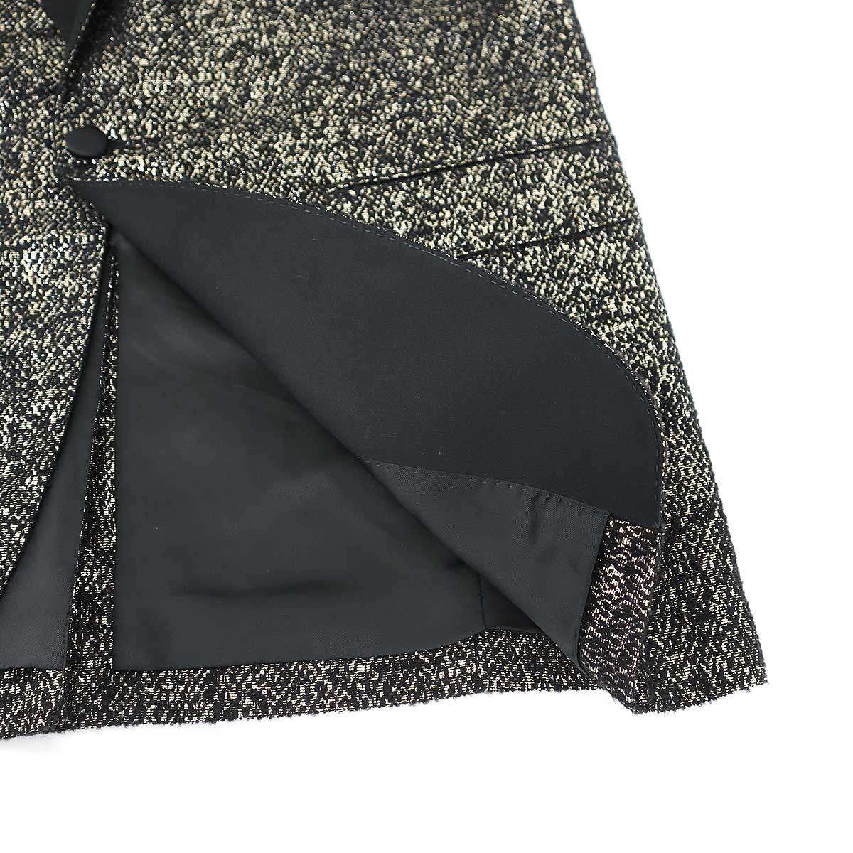 CELINE Satin Lapel Lamé Tuxedo Jacket Black Gold Size 50