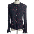CHANEL 04P Tweed Fringe Jacket Black Red Size 38 - Good Condition