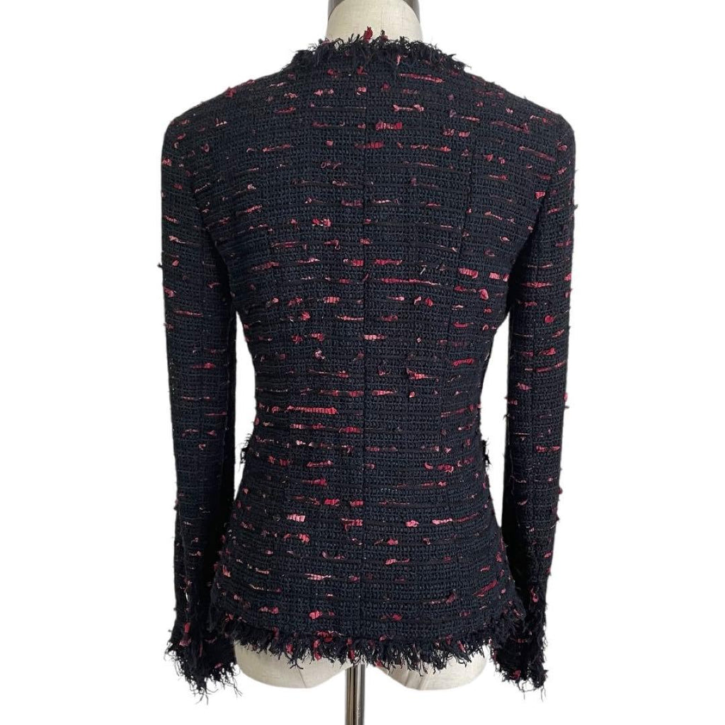 CHANEL 04P Tweed Fringe Jacket Black Red Size 38 - Good Condition