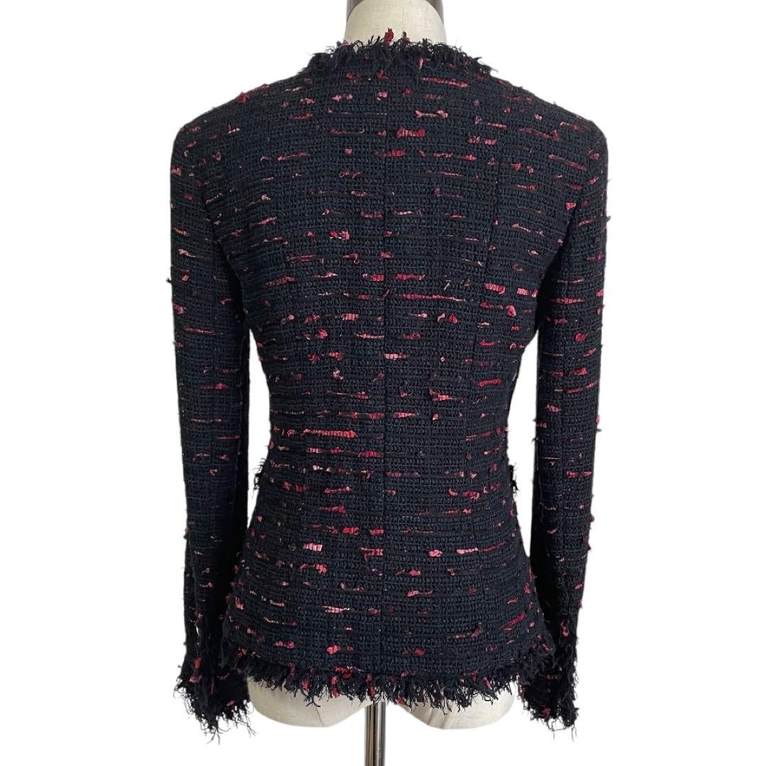 CHANEL 04P Tweed Fringe Jacket Black Red Size 38 - Good Condition