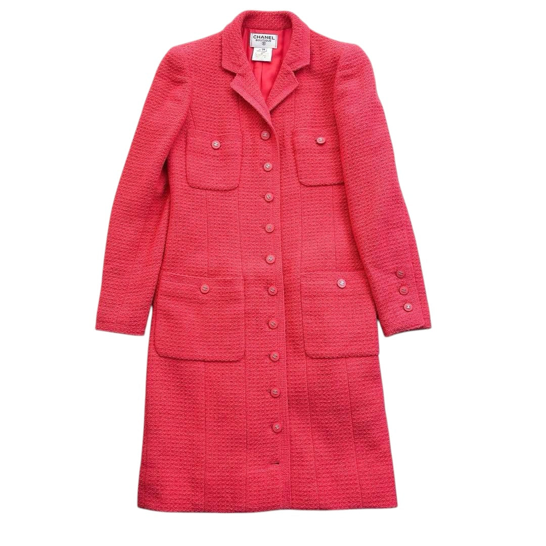 Vintage CHANEL 96P Tweed Long Coat Pink