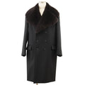 BOTTEGA VENETA 2021 2WAY Double Breasted Removable Mouton Lapel Wool Blend Long Coat Black Size 50 - Like New
