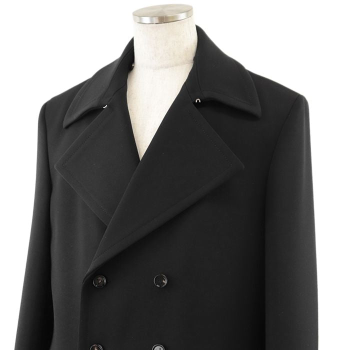 BOTTEGA VENETA 2021 2WAY Double Breasted Removable Mouton Lapel Wool Blend Long Coat Black Size 50 - Like New