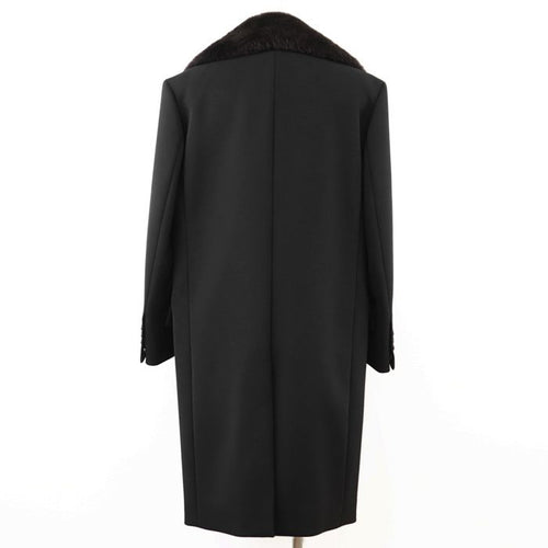 BOTTEGA VENETA 2021 2WAY Double Breasted Removable Mouton Lapel Wool Blend Long Coat Black Size 50 - Like New