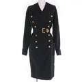 Vintage CHANEL Wool Coco Mark Button Belted Long Sleeve Tight Dress Black Size 34