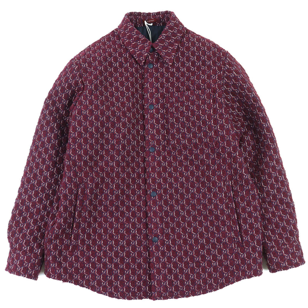 GUCCI 24AW 787904 ウール Gジャカード 長袖 パデッドシャツジャケット ワインレッド サイズ48 - 未使用品