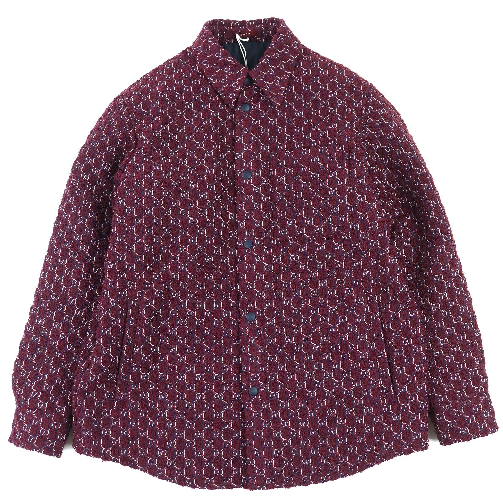 GUCCI 24AW 787904 ウール Gジャカード 長袖 パデッドシャツジャケット ワインレッド サイズ48 - 未使用品