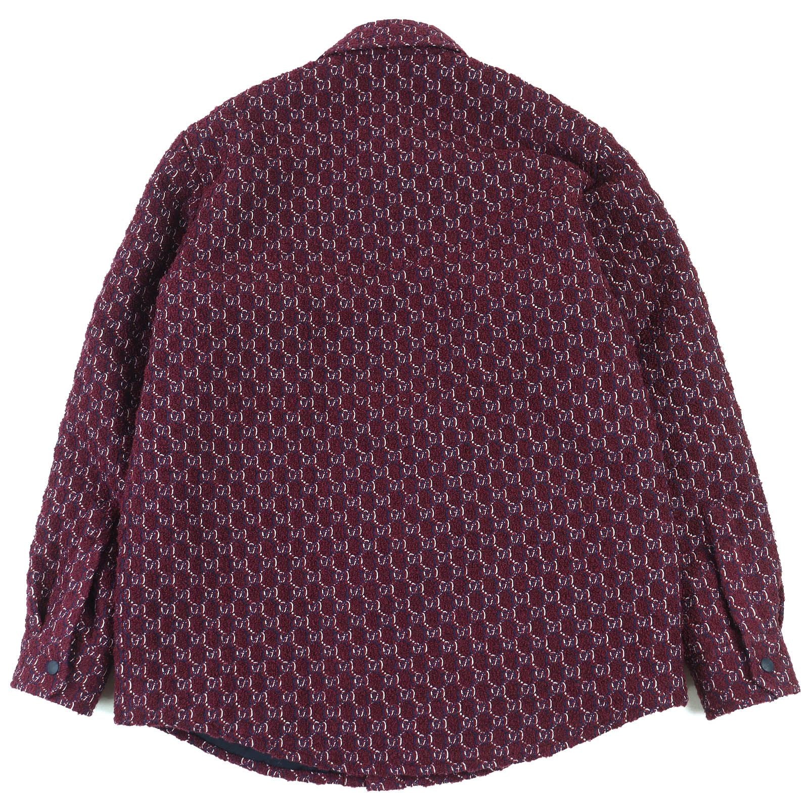 GUCCI 24AW 787904 ウール Gジャカード 長袖 パデッドシャツジャケット ワインレッド サイズ48 - 未使用品