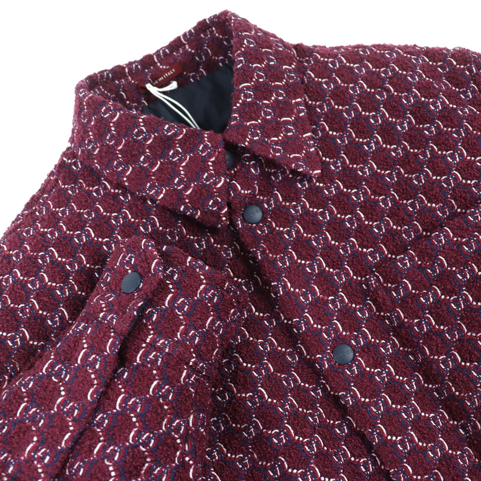 GUCCI 24AW 787904 ウール Gジャカード 長袖 パデッドシャツジャケット ワインレッド サイズ48 - 未使用品