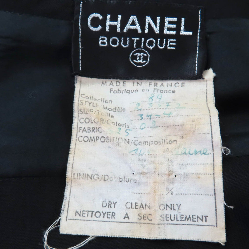 Vintage CHANEL Wool Coco Mark Button Belted Long Sleeve Tight Dress Black Size 34