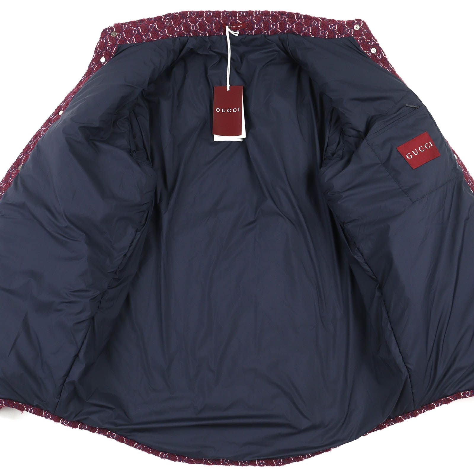 GUCCI 24AW 787904 ウール Gジャカード 長袖 パデッドシャツジャケット ワインレッド サイズ48 - 未使用品