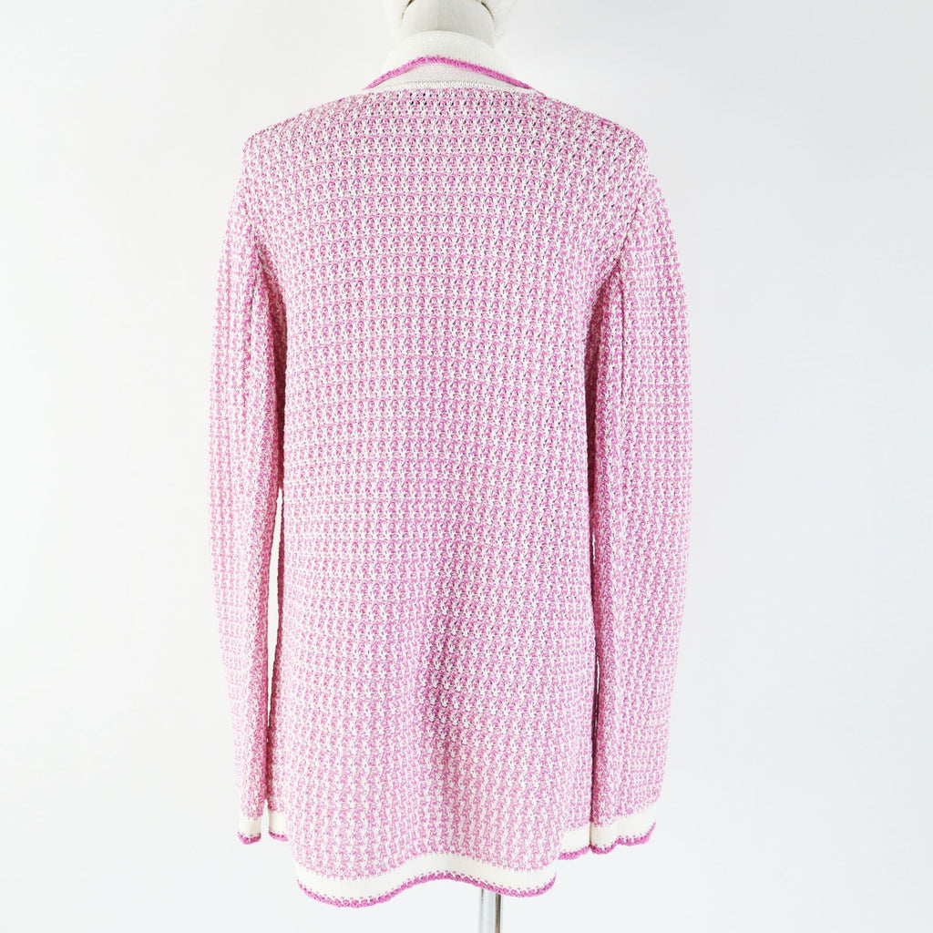 CHANEL 22SS P72239 コットン ライオンロゴボタン カーディガン / ニットジャケット ピンク ホワイト サイズ36 - 未使用に近い