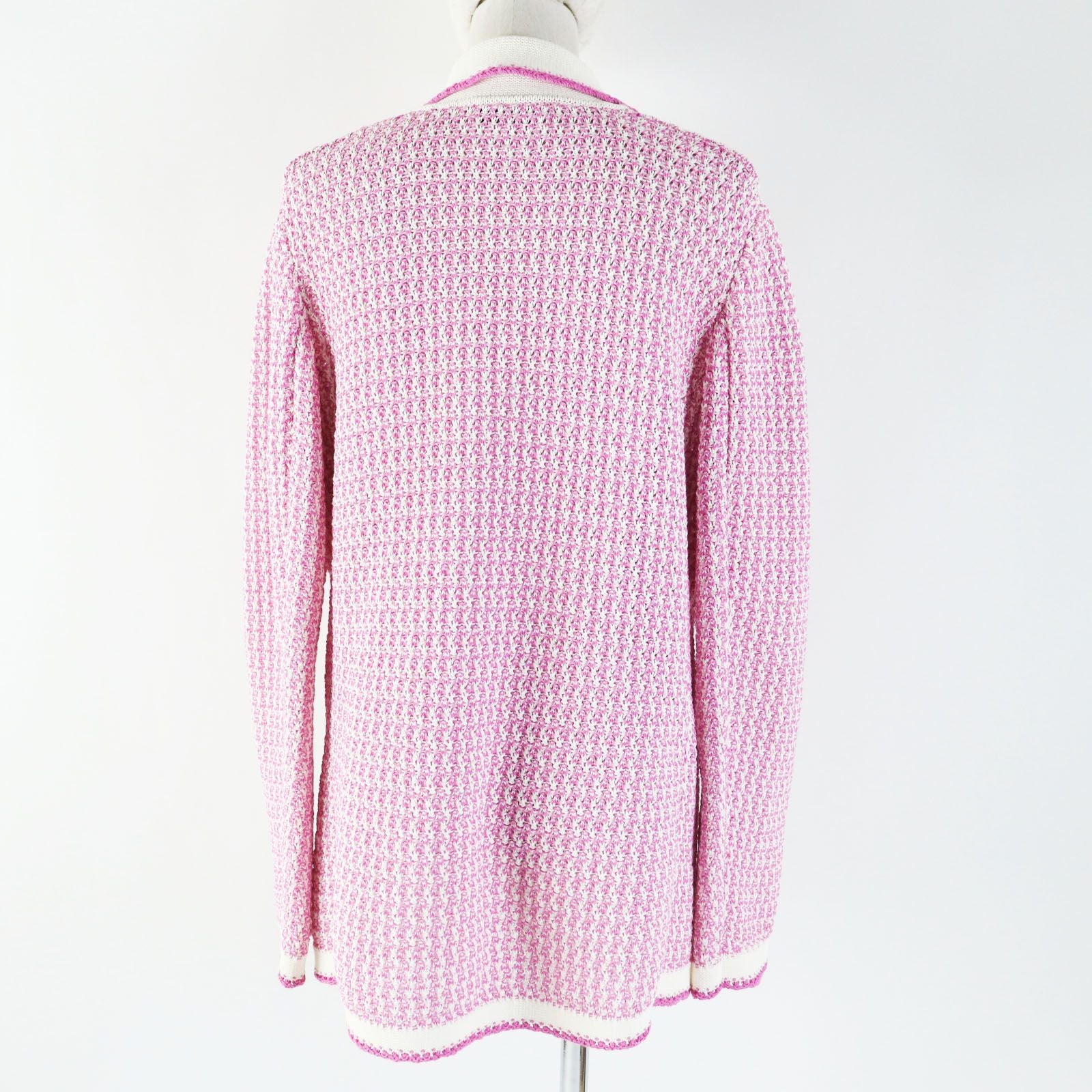 CHANEL 22SS P72239 コットン ライオンロゴボタン カーディガン / ニットジャケット ピンク ホワイト サイズ36 - 未使用に近い
