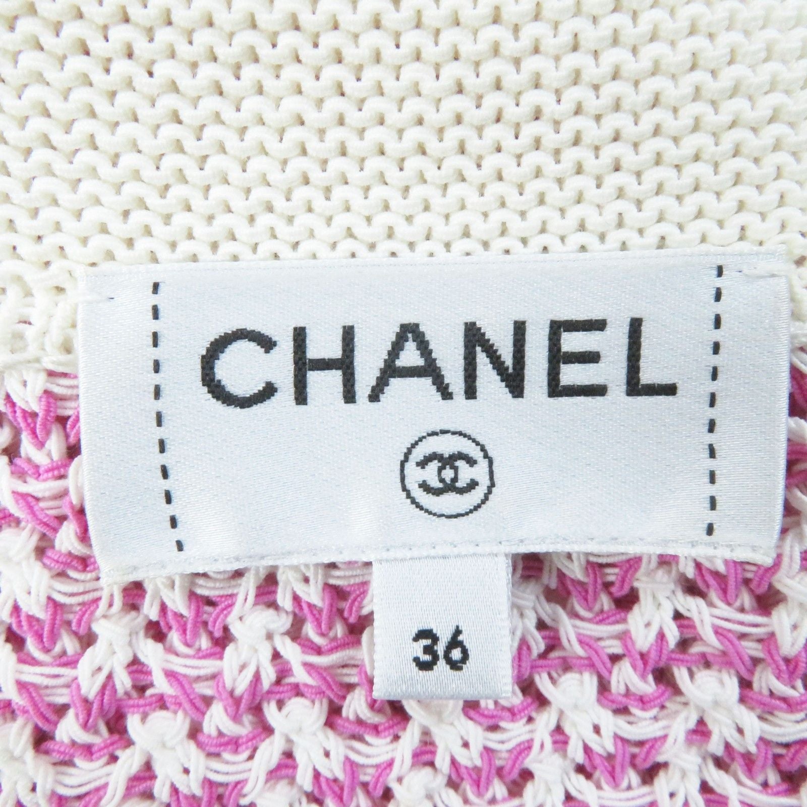 CHANEL 22SS P72239 コットン ライオンロゴボタン カーディガン / ニットジャケット ピンク ホワイト サイズ36 - 未使用に近い