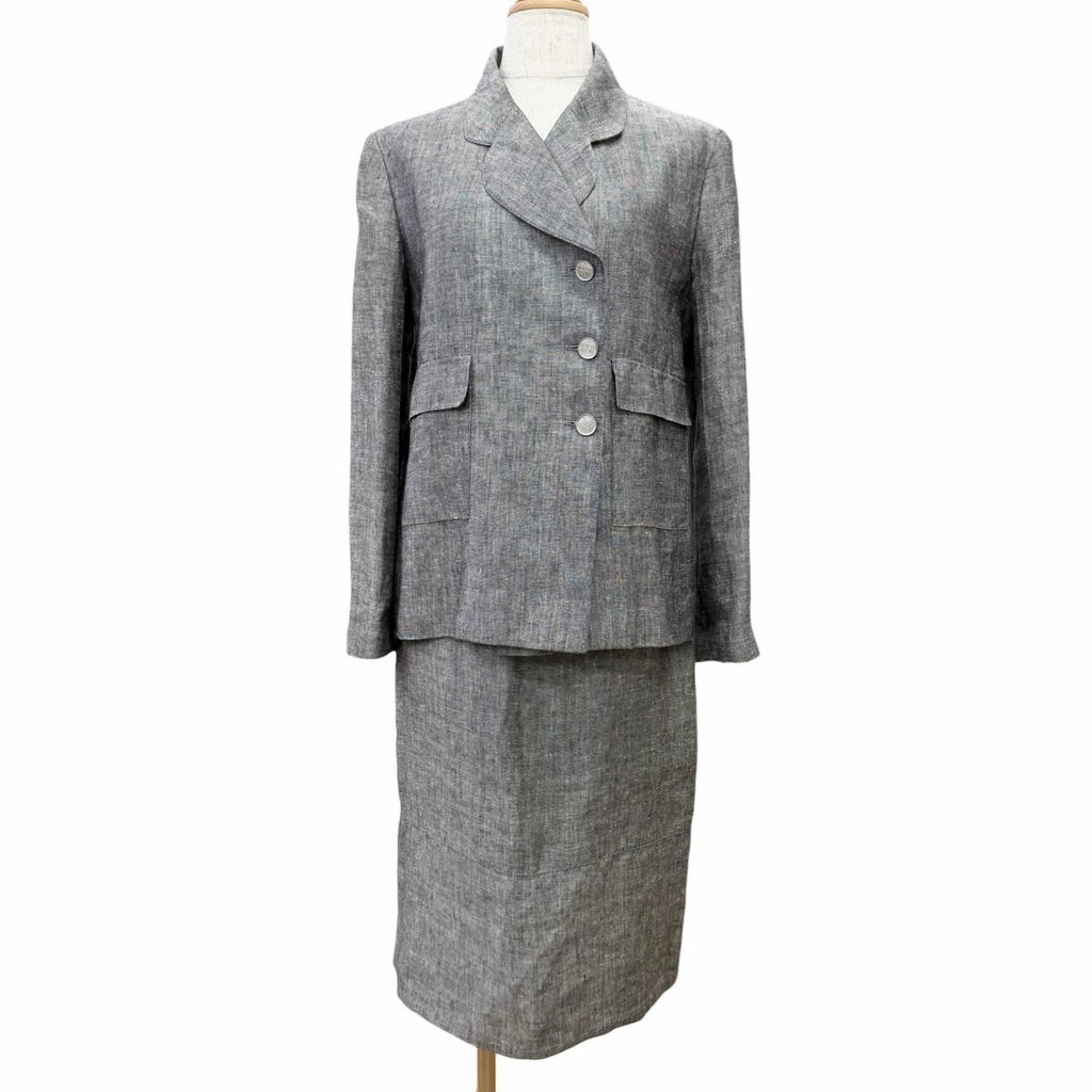 Vintage CHANEL 98P Linen Silk Skirt Suit Set Grey