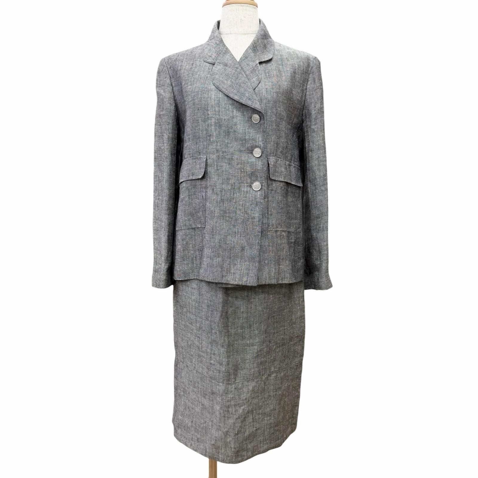 Vintage CHANEL 98P Linen Silk Skirt Suit Set Grey