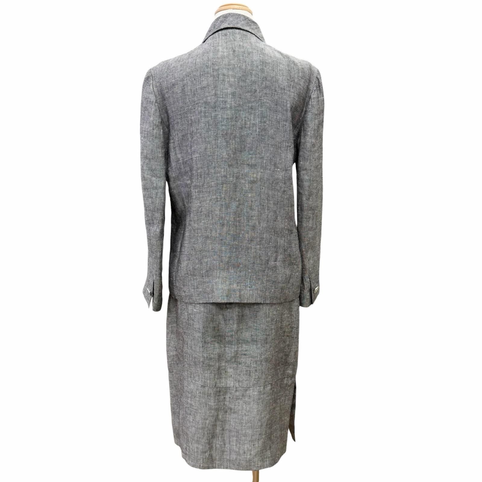 Vintage CHANEL 98P Linen Silk Skirt Suit Set Grey