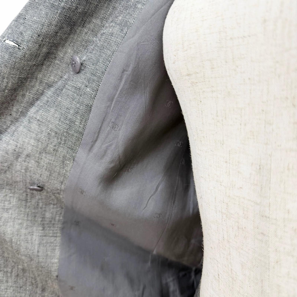 Vintage CHANEL 98P Linen Silk Skirt Suit Set Grey