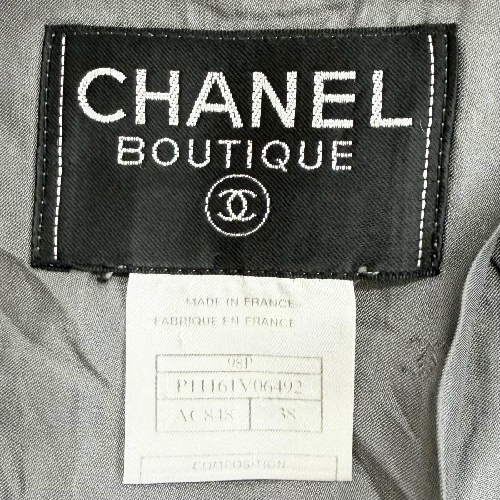 Vintage CHANEL 98P Linen Silk Skirt Suit Set Grey