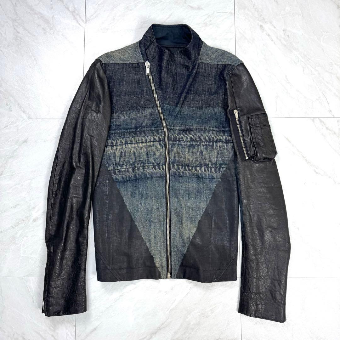 RICK OWENS Rare Gradient Denim Leather Jacket Runway Size XS (approx. SS)