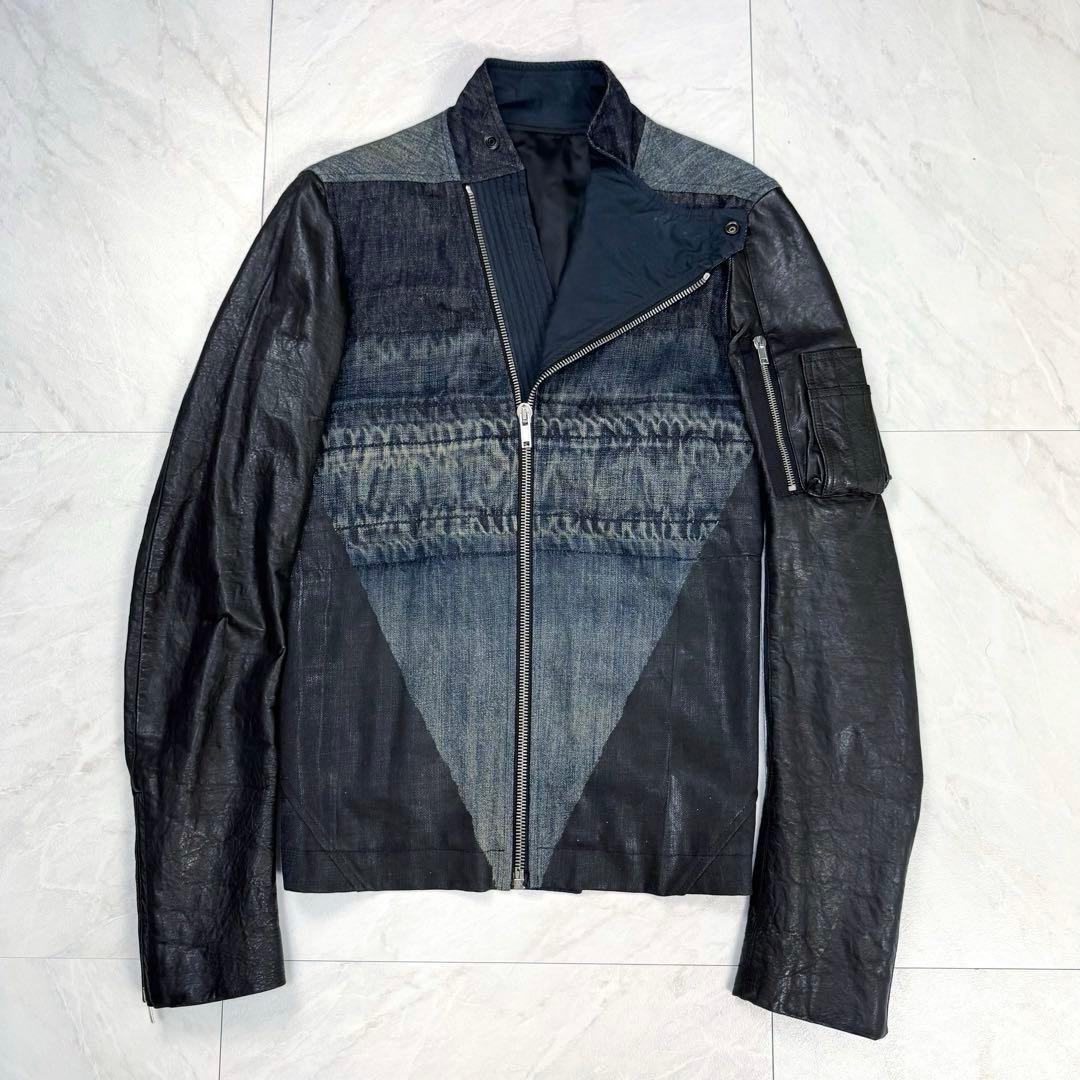 RICK OWENS Rare Gradient Denim Leather Jacket Runway Size XS (approx. SS)