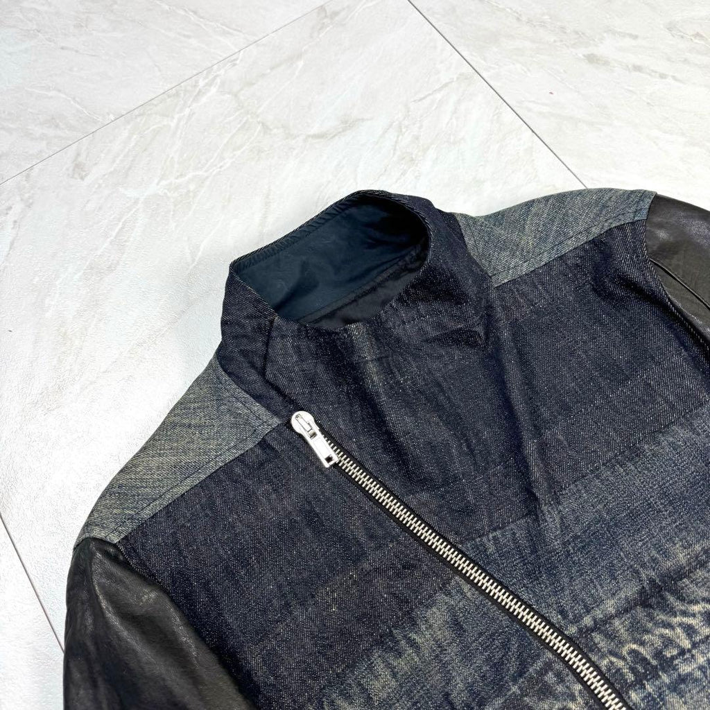 RICK OWENS Rare Gradient Denim Leather Jacket Runway Size XS (approx. SS)