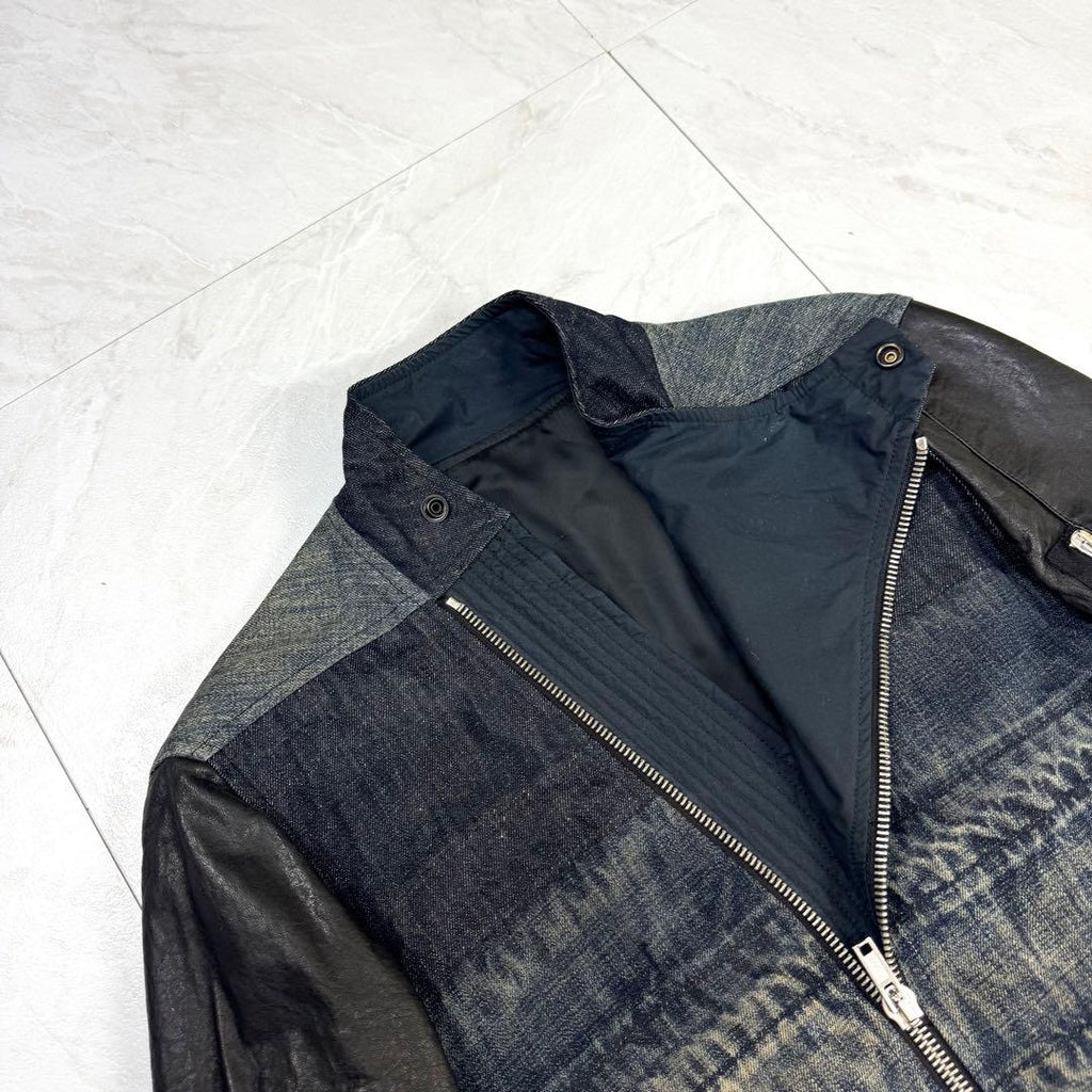 RICK OWENS Rare Gradient Denim Leather Jacket Runway Size XS (approx. SS)