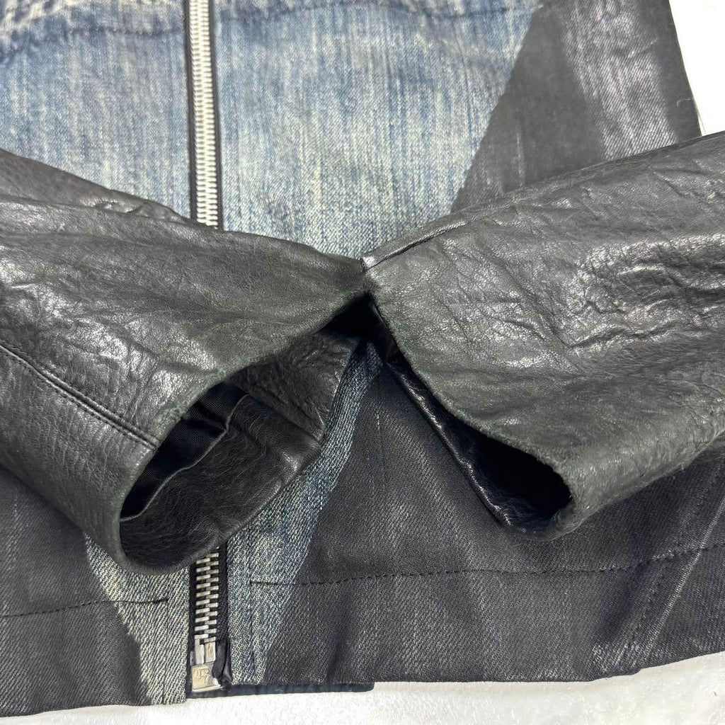 RICK OWENS Rare Gradient Denim Leather Jacket Runway Size XS (approx. SS)