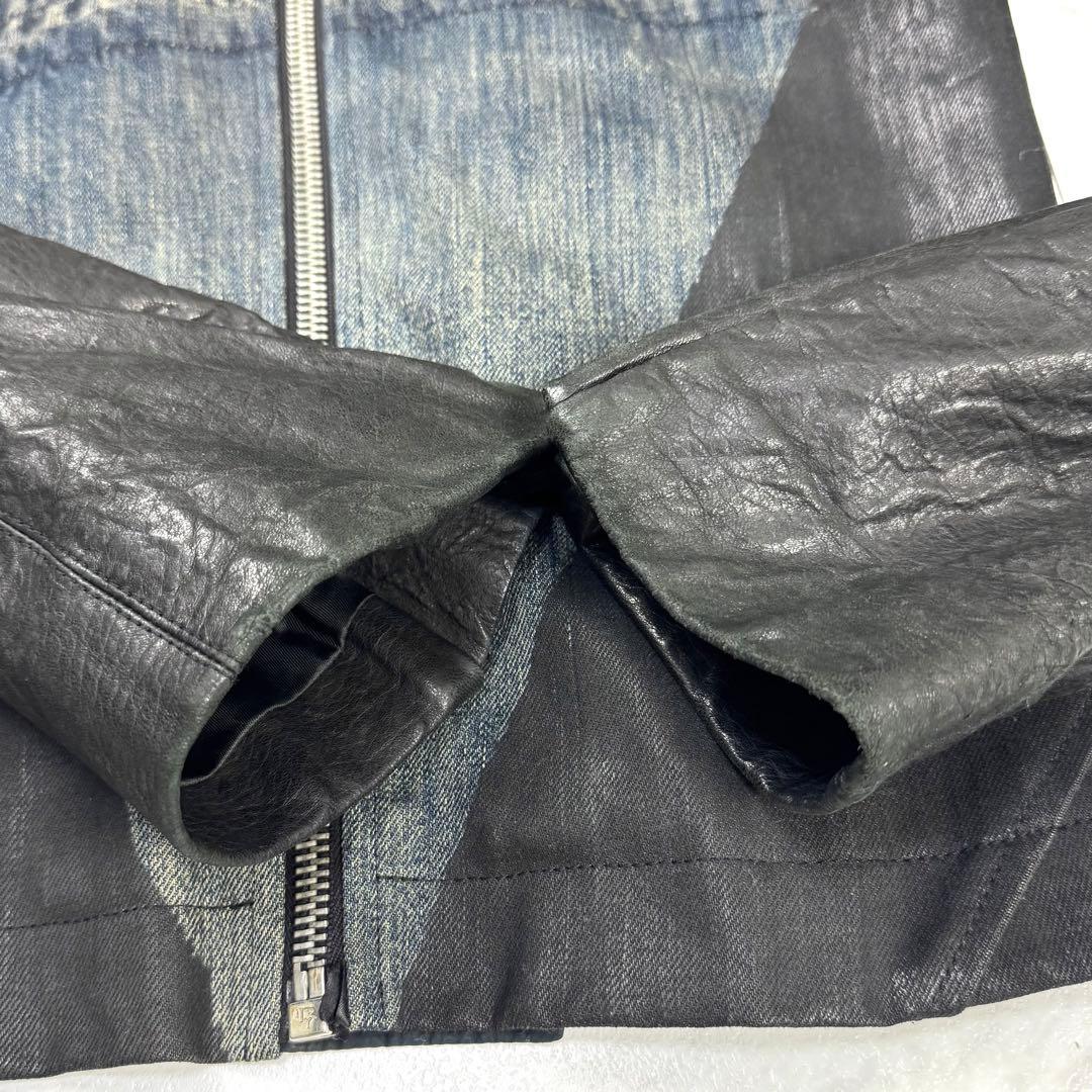 RICK OWENS Rare Gradient Denim Leather Jacket Runway Size XS (approx. SS)