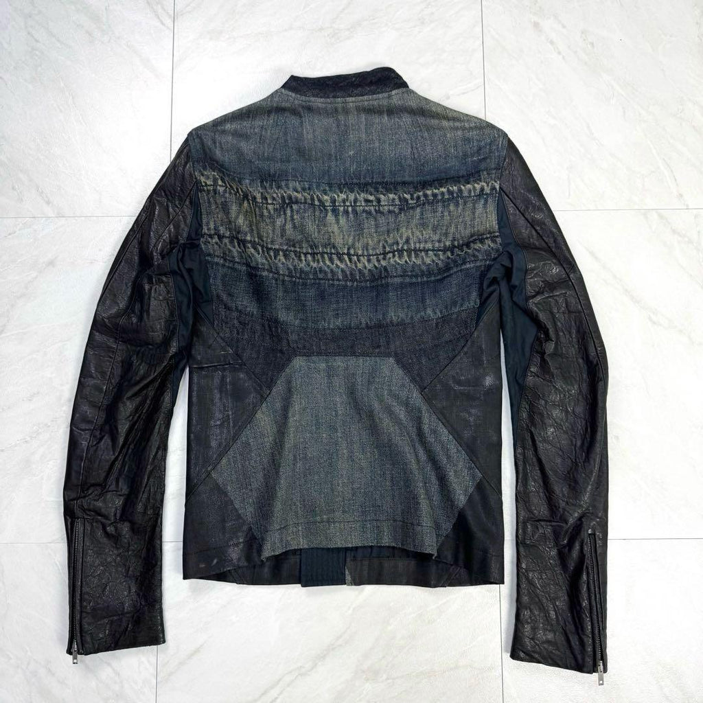 RICK OWENS Rare Gradient Denim Leather Jacket Runway Size XS (approx. SS)