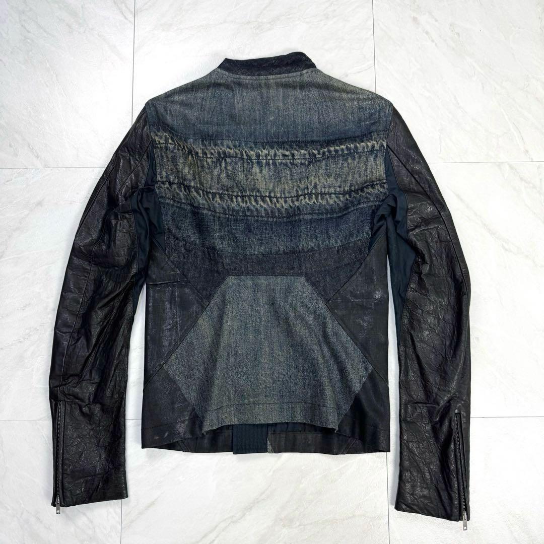 RICK OWENS Rare Gradient Denim Leather Jacket Runway Size XS (approx. SS)