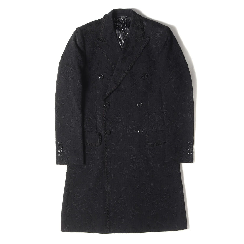 DOLCE & GABBANA Jacquard Floral All-Over Double Breasted Chester Coat Black Size 46