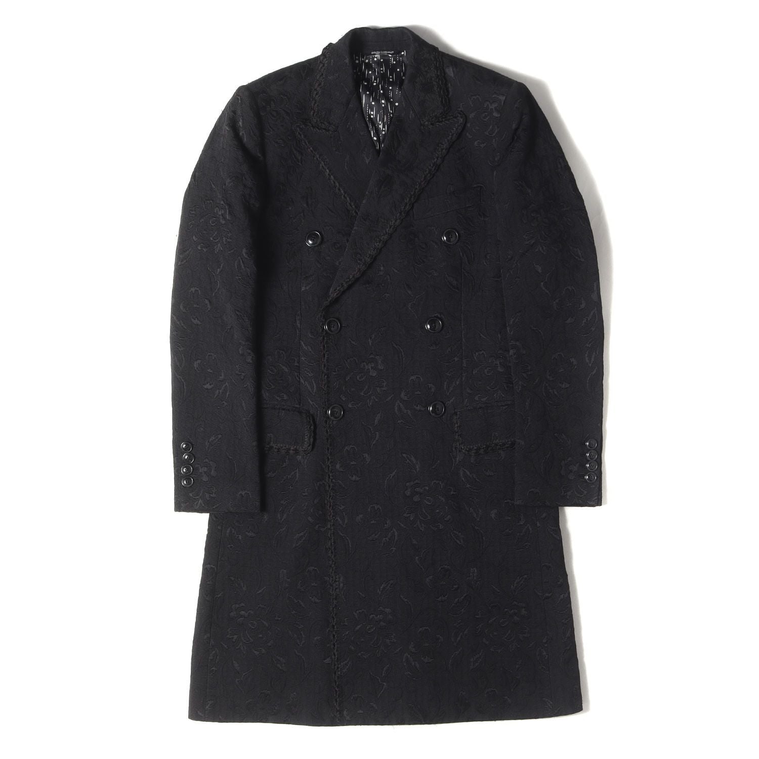 DOLCE & GABBANA Jacquard Floral All-Over Double Breasted Chester Coat Black Size 46