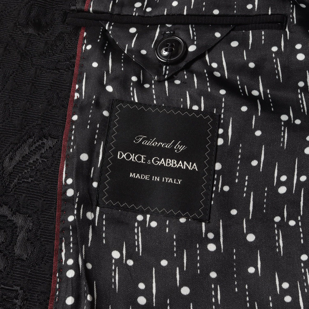 DOLCE & GABBANA Jacquard Floral All-Over Double Breasted Chester Coat Black Size 46