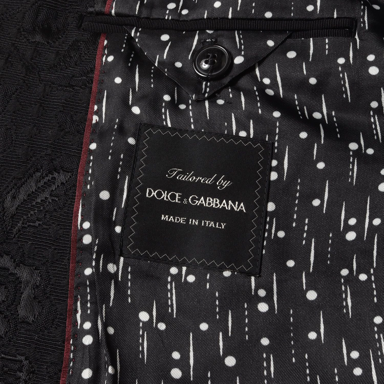 DOLCE & GABBANA Jacquard Floral All-Over Double Breasted Chester Coat Black Size 46
