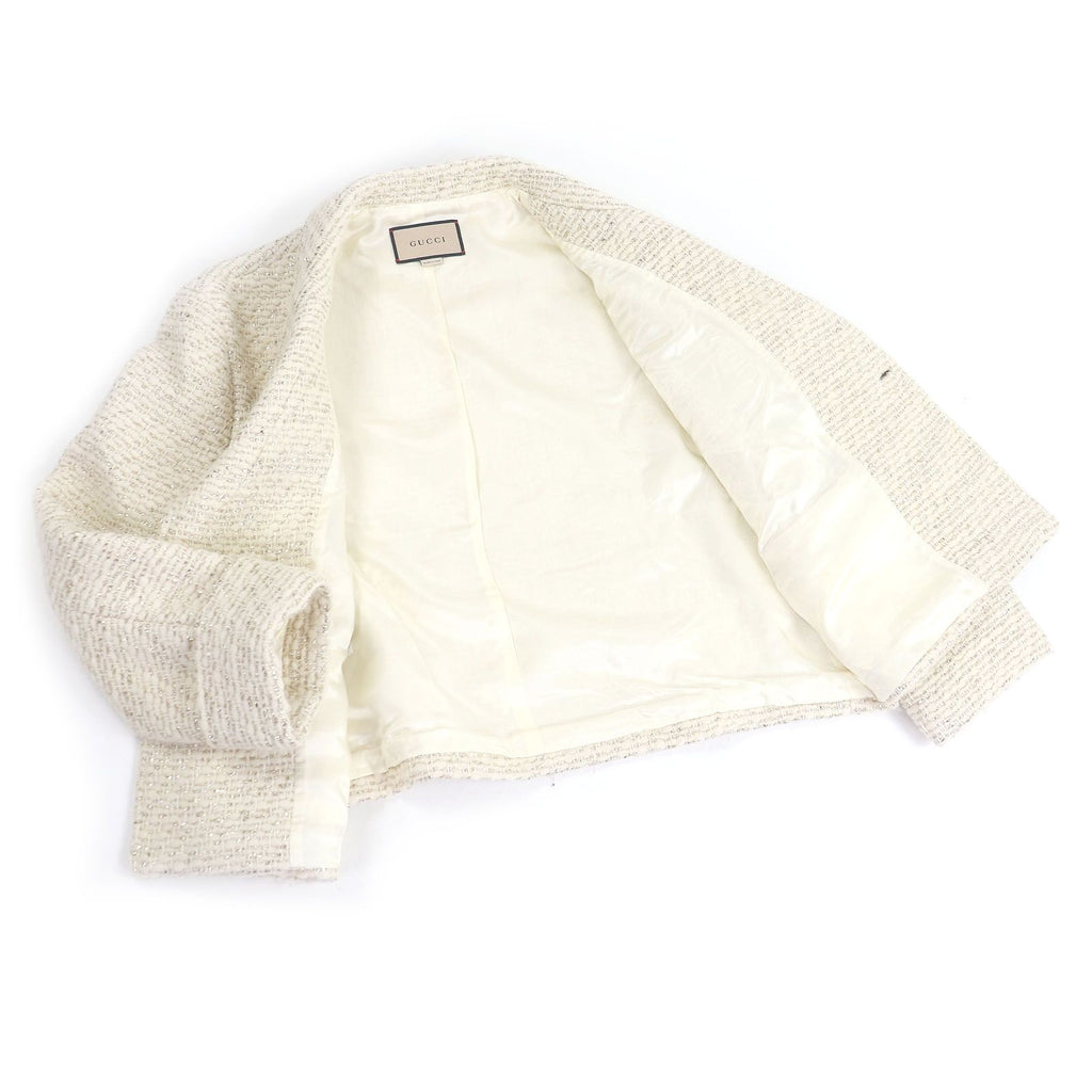 GUCCI 643287 Wool Double Breasted Tweed Jacket Ivory Gold Size 48 - Near Mint