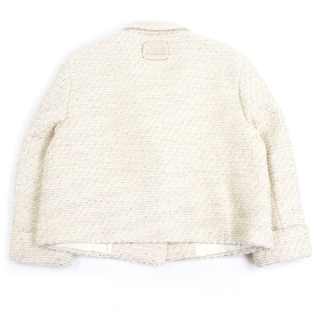 GUCCI 643287 Wool Double Breasted Tweed Jacket Ivory Gold Size 48 - Near Mint