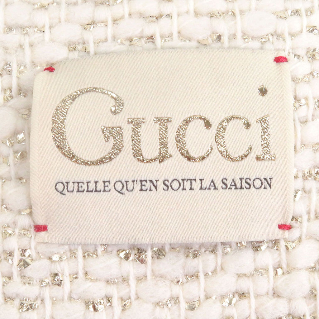 GUCCI 643287 Wool Double Breasted Tweed Jacket Ivory Gold Size 48 - Near Mint