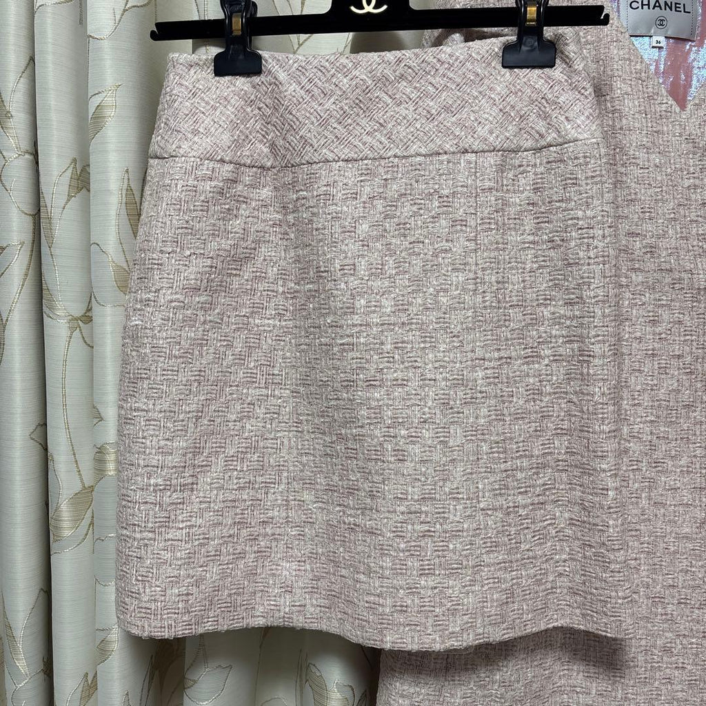 CHANEL Pink Tweed Coat & Skirt Setup - Good Condition