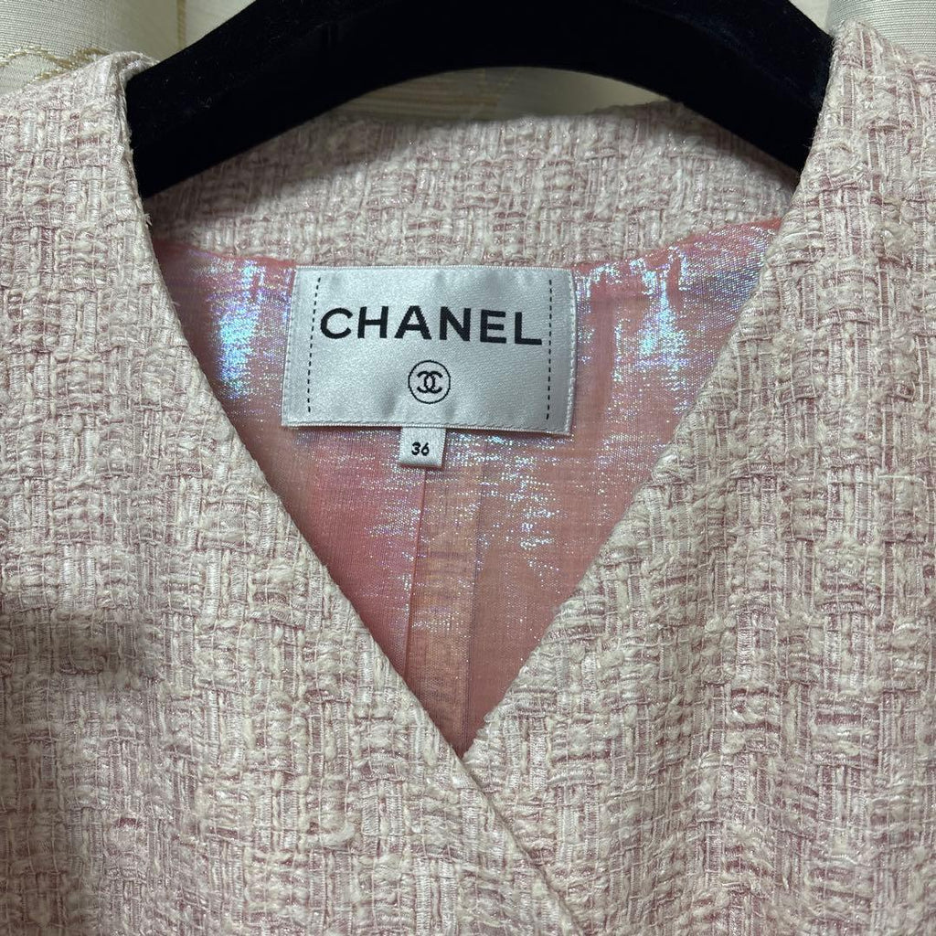 CHANEL Pink Tweed Coat & Skirt Setup - Good Condition