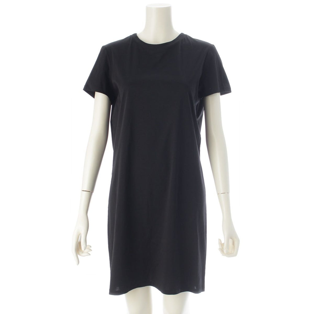CHANEL 18P Cotton Jersey Short Sleeve Dress Back CC Button Black Size M