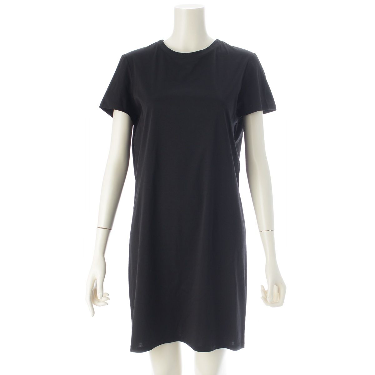 CHANEL 18P Cotton Jersey Short Sleeve Dress Back CC Button Black Size M