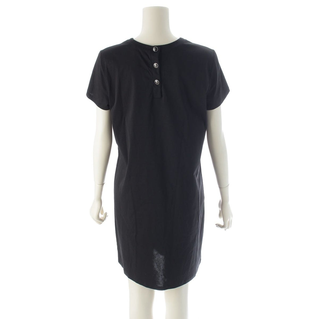 CHANEL 18P Cotton Jersey Short Sleeve Dress Back CC Button Black Size M