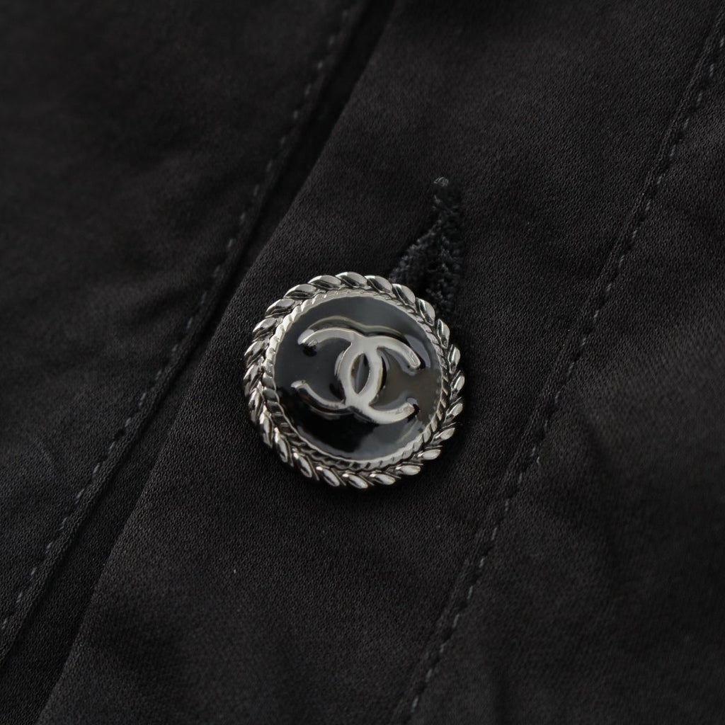 CHANEL 18P Cotton Jersey Short Sleeve Dress Back CC Button Black Size M