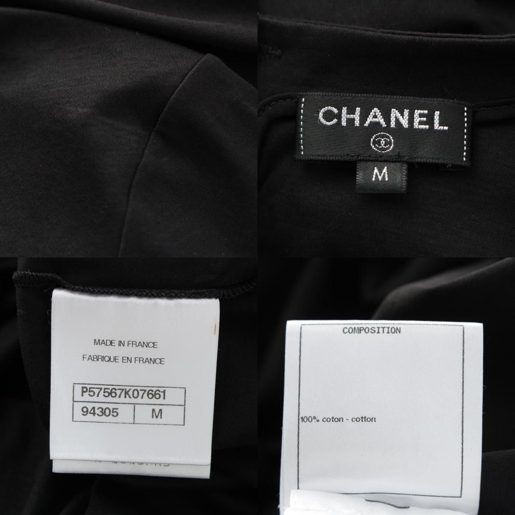 CHANEL 18P Cotton Jersey Short Sleeve Dress Back CC Button Black Size M