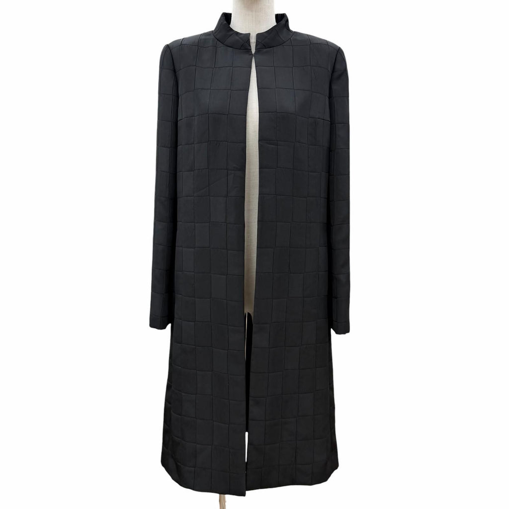 CHANEL Vintage 00A Stand Collar Long Coat Silk Lining CC Logo Hardware Black Size 38